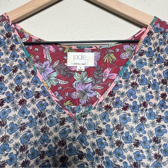 Johnny Was Jade Women Blouse Small Ditsy Floral Ruffle Ballon Sleeve Boho Sheer - Picture 4 of 9